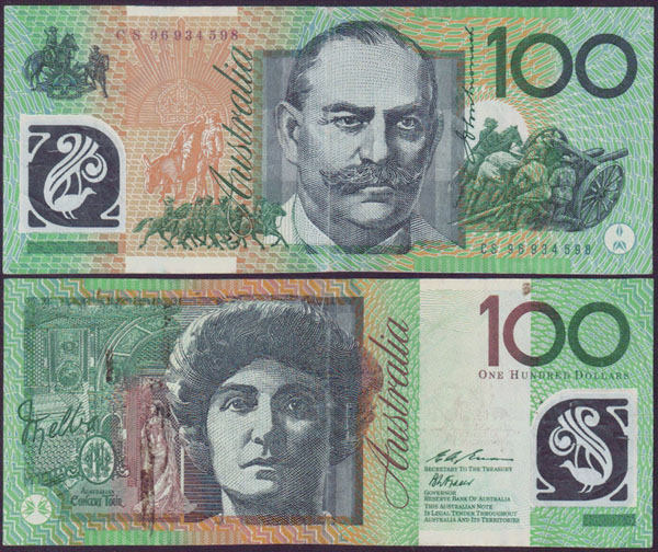 1996 Australia $100 Evans/Fraser (Testnote-Last prefix) L001796